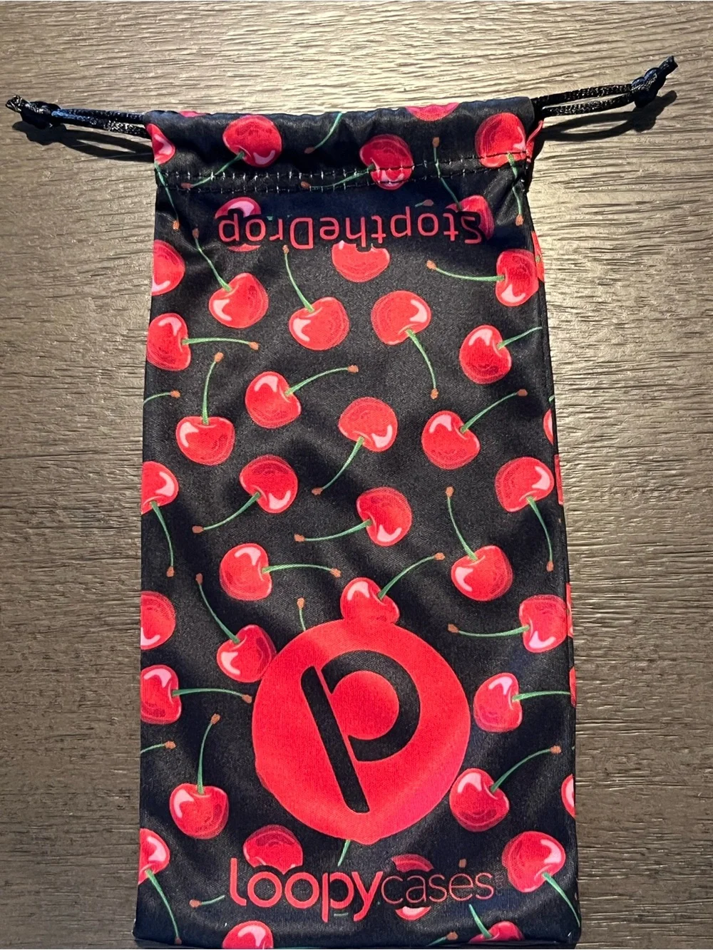 Loopy Case 13 PRO MAX- Cherry Pattern Black Phone Case with PopGrip Stand